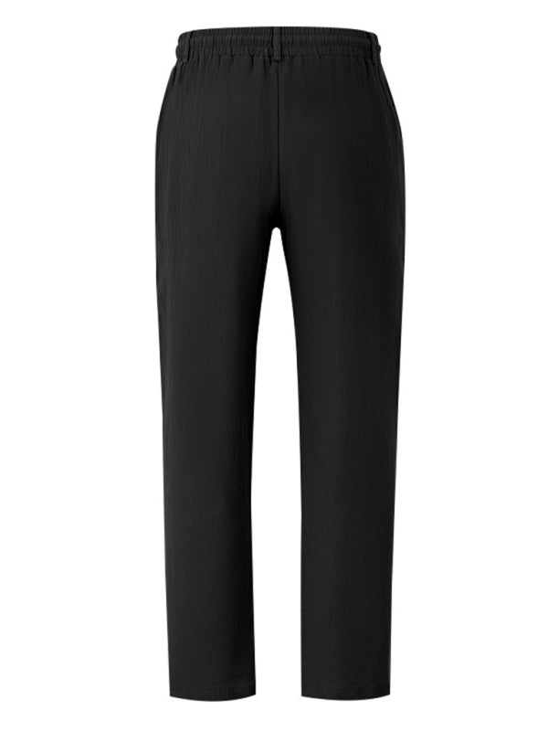 Mens black breathable linen loose casual trousers - Free Shipping - aurelia-clothing-8955