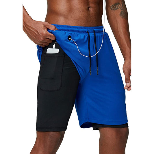 Mens music shorts 2 in 1 running shorts security pockets shorts quick drying sports shorts built-in pockets hip zipper pockets - Free Shipping - aurelia-clothing-8955