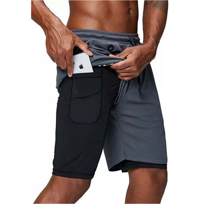 Mens music shorts 2 in 1 running shorts security pockets shorts quick drying sports shorts built-in pockets hip zipper pockets - Free Shipping - aurelia-clothing-8955