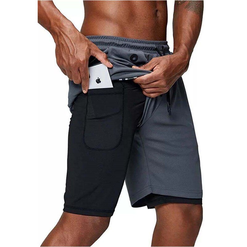 Mens music shorts 2 in 1 running shorts security pockets shorts quick drying sports shorts built-in pockets hip zipper pockets - Free Shipping - aurelia-clothing-8955