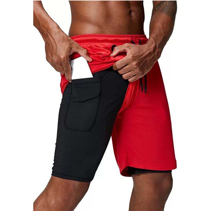 Mens music shorts 2 in 1 running shorts security pockets shorts quick drying sports shorts built-in pockets hip zipper pockets - Free Shipping - aurelia-clothing-8955