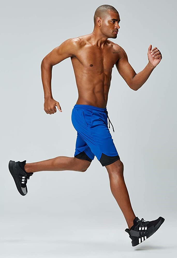 Mens music shorts 2 in 1 running shorts security pockets shorts quick drying sports shorts built-in pockets hip zipper pockets - Free Shipping - aurelia-clothing-8955