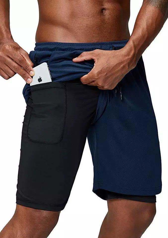 Mens music shorts 2 in 1 running shorts security pockets shorts quick drying sports shorts built-in pockets hip zipper pockets - Free Shipping - aurelia-clothing-8955