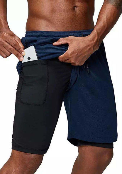 Mens music shorts 2 in 1 running shorts security pockets shorts quick drying sports shorts built-in pockets hip zipper pockets - Free Shipping - aurelia-clothing-8955