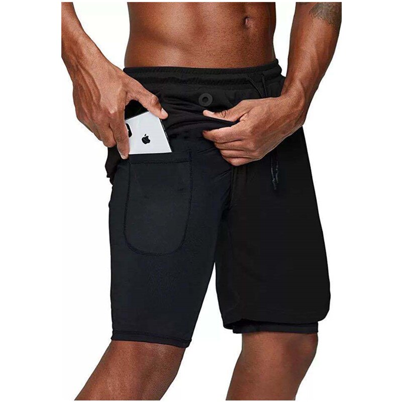 Mens music shorts 2 in 1 running shorts security pockets shorts quick drying sports shorts built-in pockets hip zipper pockets - Free Shipping - aurelia-clothing-8955