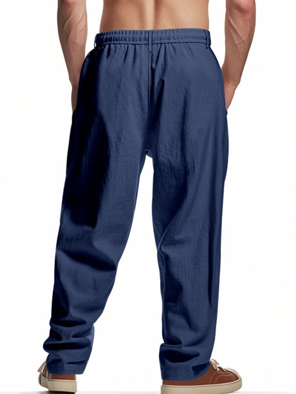 Mens navy blue breathable linen loose casual trousers - Free Shipping - aurelia-clothing-8955
