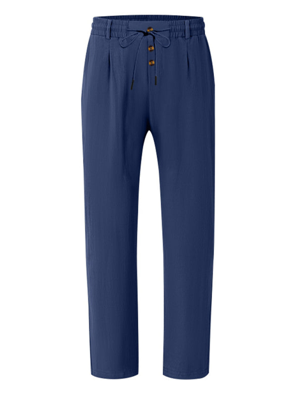 Mens navy blue breathable linen loose casual trousers - Free Shipping - aurelia-clothing-8955