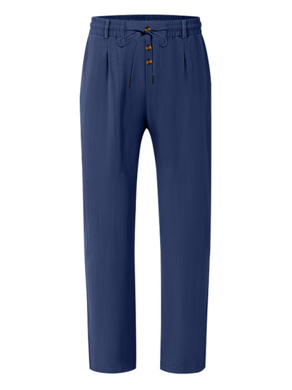 Mens navy blue breathable linen loose casual trousers - Free Shipping - aurelia-clothing-8955