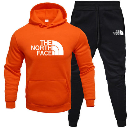 Mens pullover with fleece hoodie sweatshirt set printed casual sports set - Free Shipping - aurelia-clothing-8955