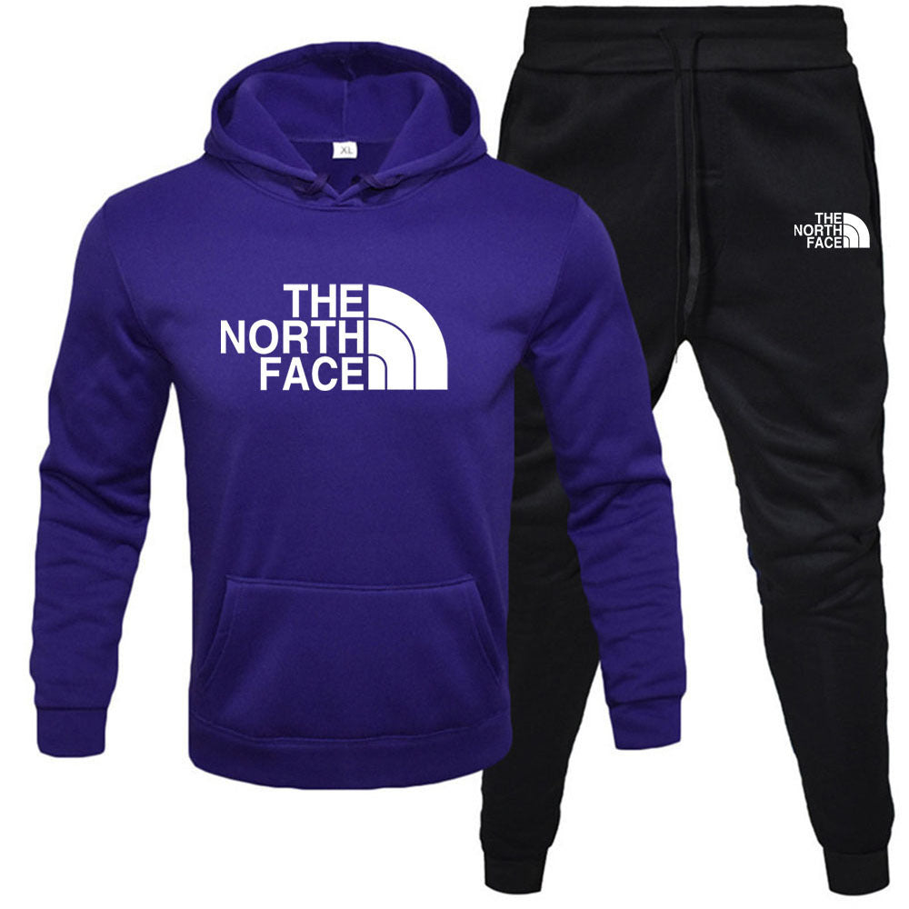 Mens pullover with fleece hoodie sweatshirt set printed casual sports set - Free Shipping - aurelia-clothing-8955