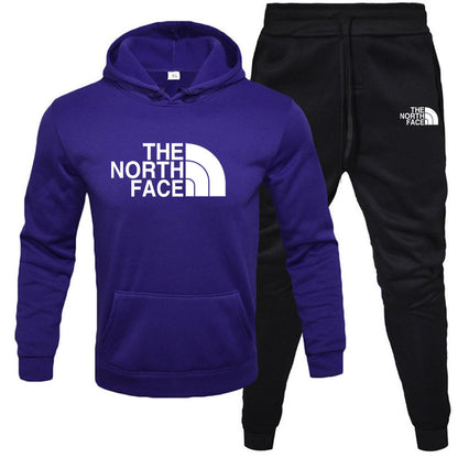 Mens pullover with fleece hoodie sweatshirt set printed casual sports set - Free Shipping - aurelia-clothing-8955