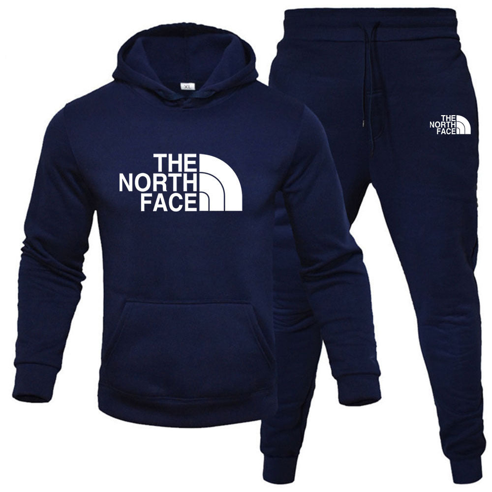 Mens pullover with fleece hoodie sweatshirt set printed casual sports set - Free Shipping - aurelia-clothing-8955