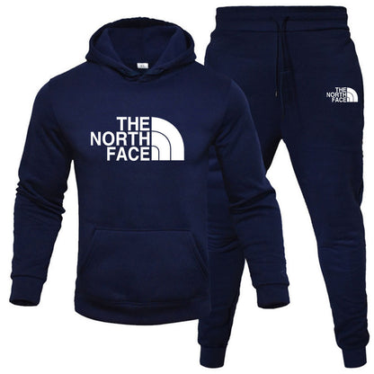 Mens pullover with fleece hoodie sweatshirt set printed casual sports set - Free Shipping - aurelia-clothing-8955
