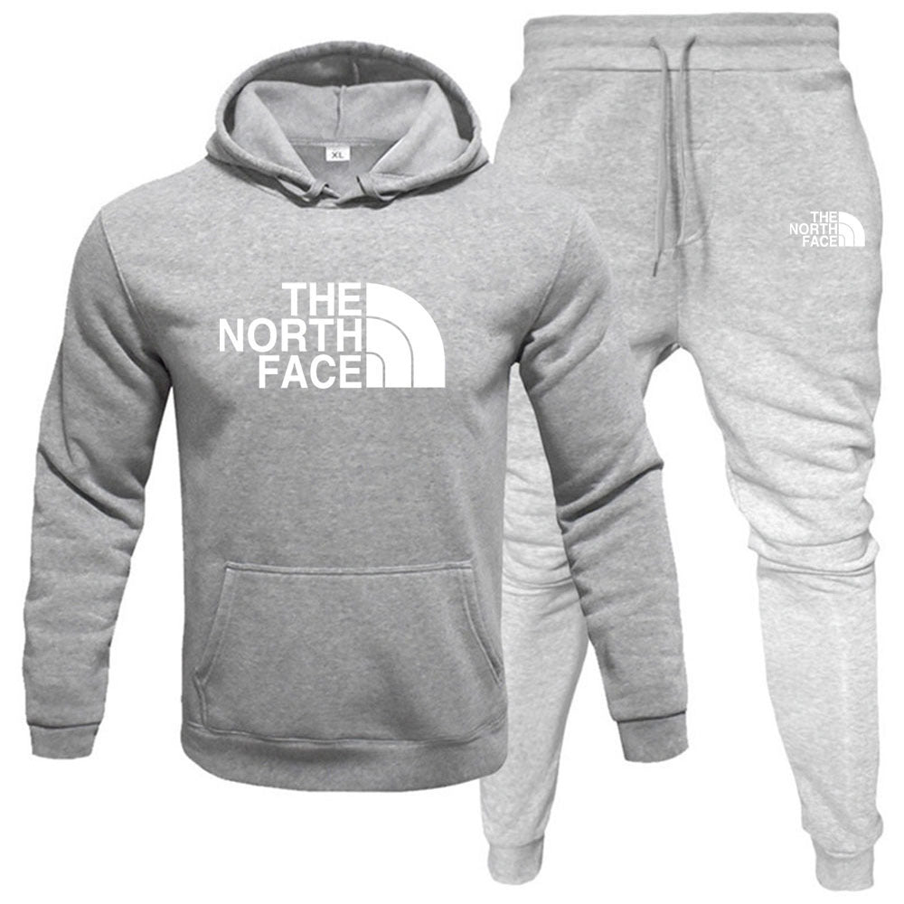 Mens pullover with fleece hoodie sweatshirt set printed casual sports set - Free Shipping - aurelia-clothing-8955
