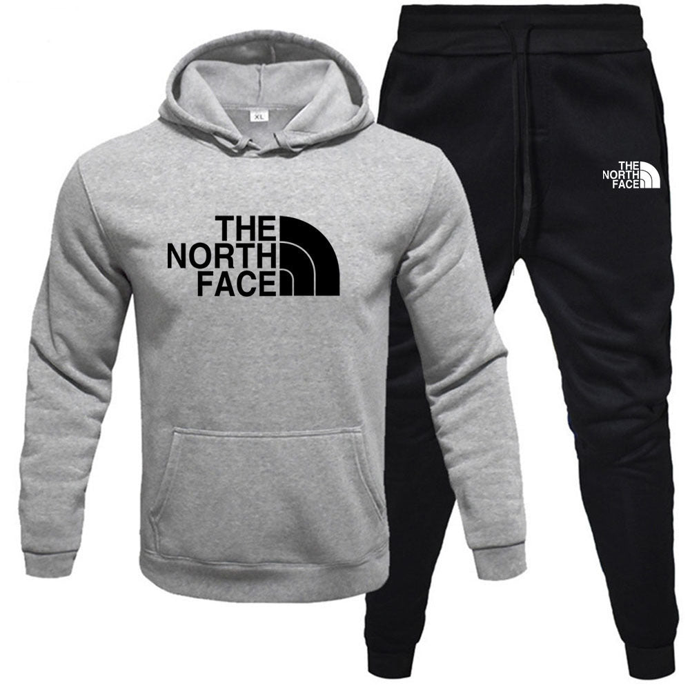 Mens pullover with fleece hoodie sweatshirt set printed casual sports set - Free Shipping - aurelia-clothing-8955