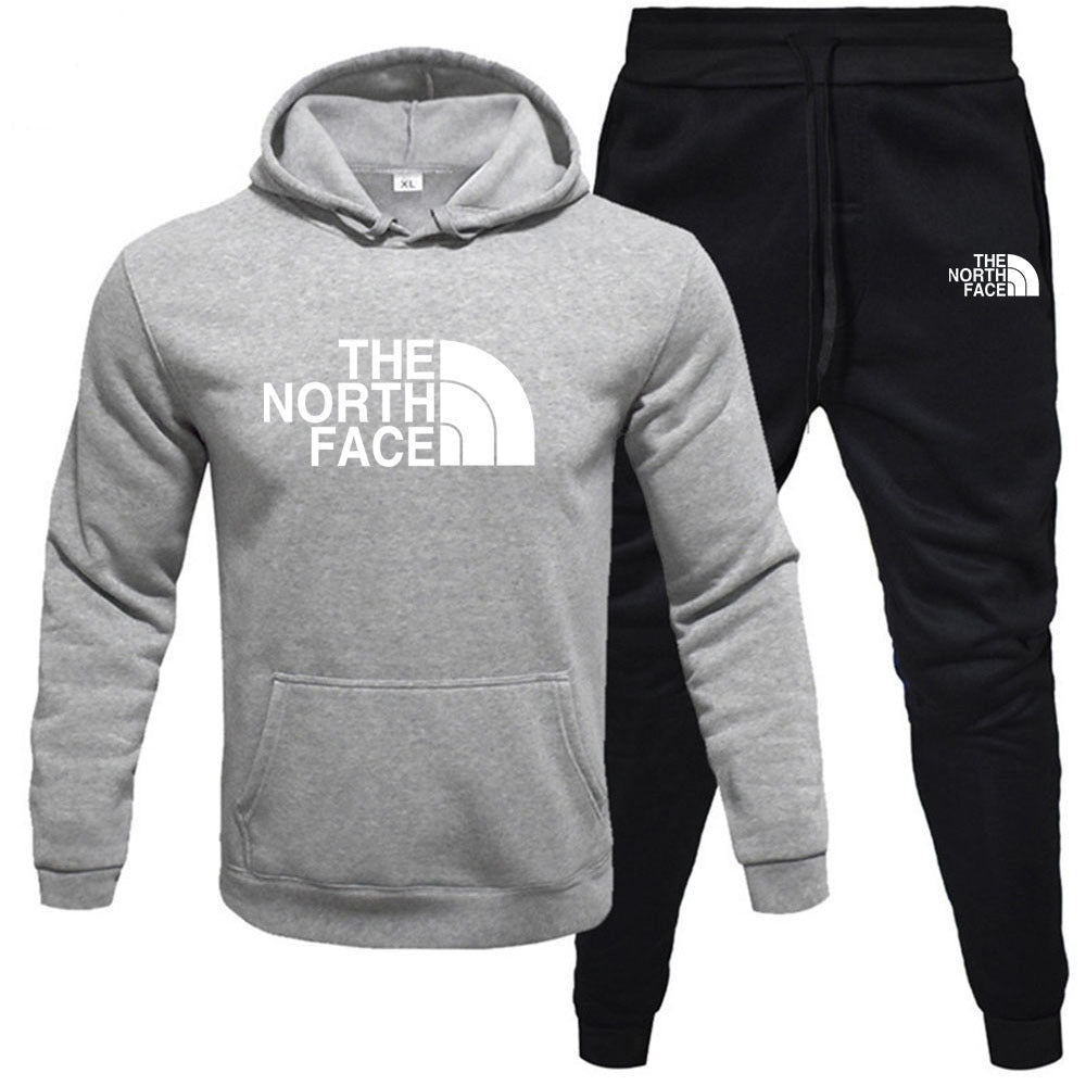Mens pullover with fleece hoodie sweatshirt set printed casual sports set - Free Shipping - aurelia-clothing-8955