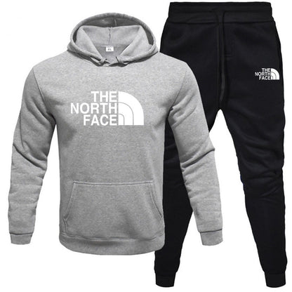 Mens pullover with fleece hoodie sweatshirt set printed casual sports set - Free Shipping - aurelia-clothing-8955