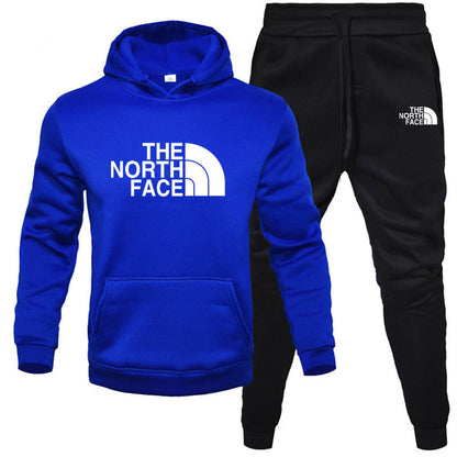 Mens pullover with fleece hoodie sweatshirt set printed casual sports set - Free Shipping - aurelia-clothing-8955