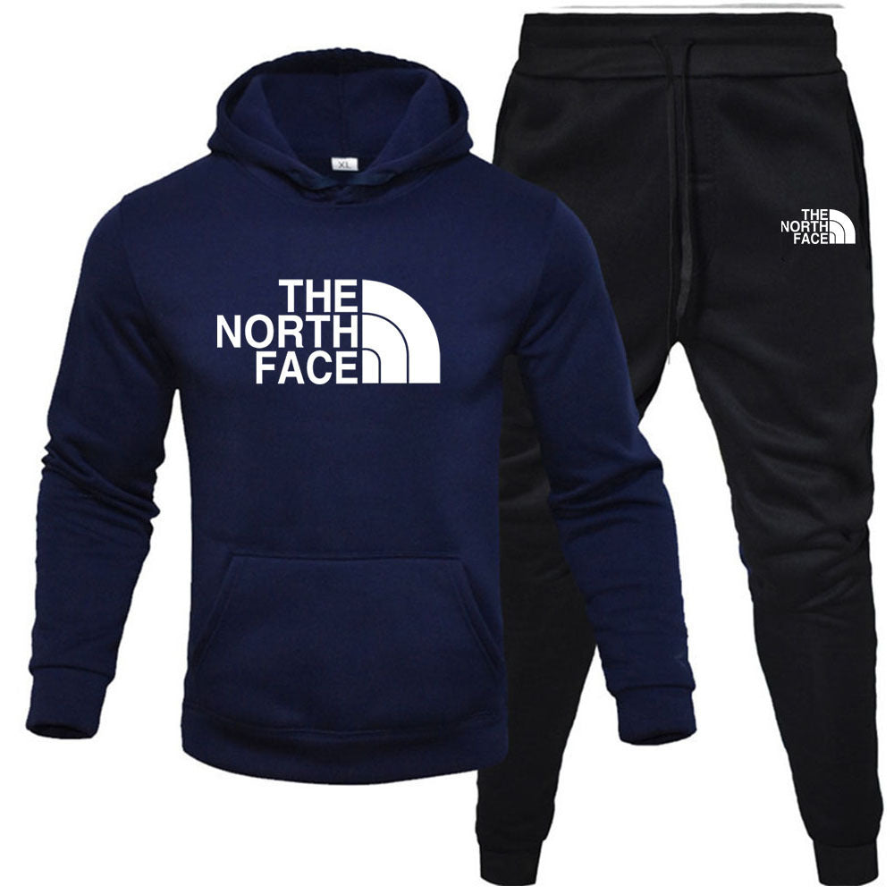 Mens pullover with fleece hoodie sweatshirt set printed casual sports set - Free Shipping - aurelia-clothing-8955