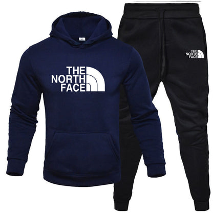 Mens pullover with fleece hoodie sweatshirt set printed casual sports set - Free Shipping - aurelia-clothing-8955