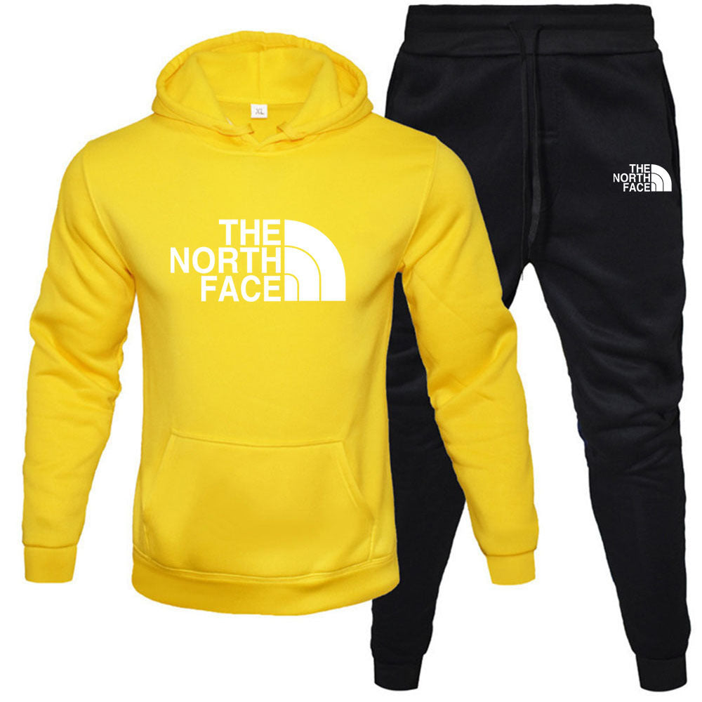 Mens pullover with fleece hoodie sweatshirt set printed casual sports set - Free Shipping - aurelia-clothing-8955
