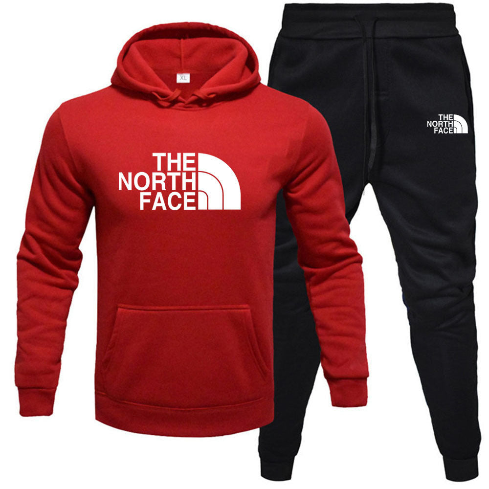 Mens pullover with fleece hoodie sweatshirt set printed casual sports set - Free Shipping - aurelia-clothing-8955