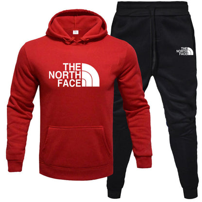 Mens pullover with fleece hoodie sweatshirt set printed casual sports set - Free Shipping - aurelia-clothing-8955