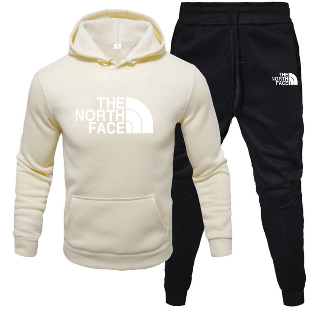 Mens pullover with fleece hoodie sweatshirt set printed casual sports set - Free Shipping - aurelia-clothing-8955
