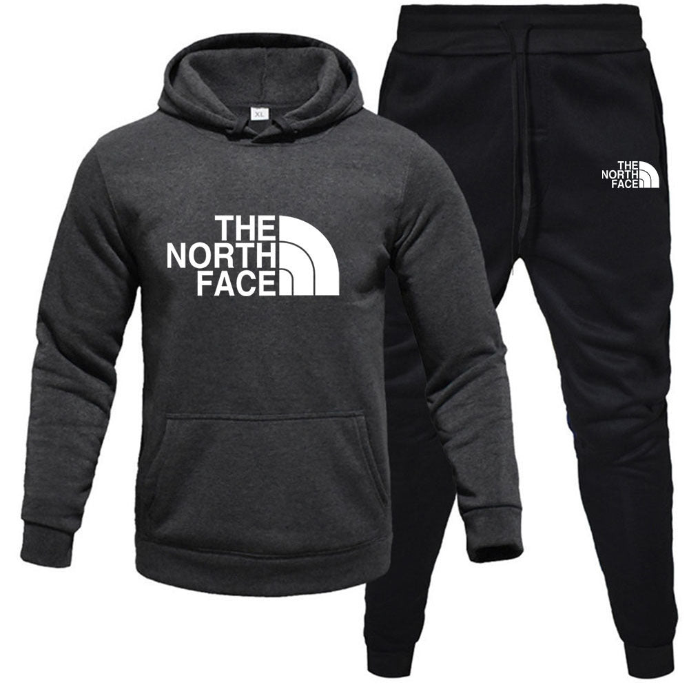 Mens pullover with fleece hoodie sweatshirt set printed casual sports set - Free Shipping - aurelia-clothing-8955