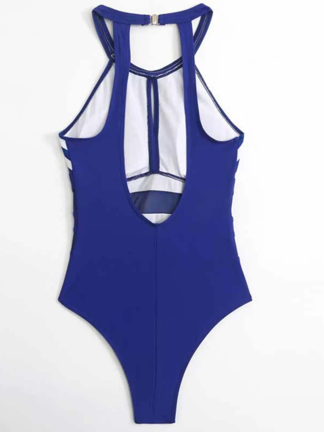Mesh Detail Backless Striped One-Piece Swimsuit - Free Shipping - aurelia-clothing-8955
