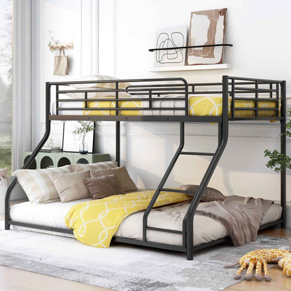 Metal Floor Bunk Bed, Twin XL over Queen, Black-Free Shipping - aurelia-clothing-8955