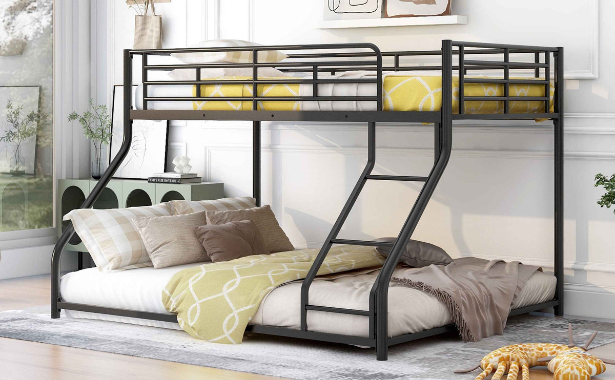 Metal Floor Bunk Bed, Twin XL over Queen, Black-Free Shipping - aurelia-clothing-8955