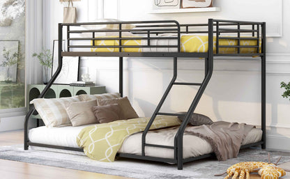 Metal Floor Bunk Bed, Twin XL over Queen, Black-Free Shipping - aurelia-clothing-8955
