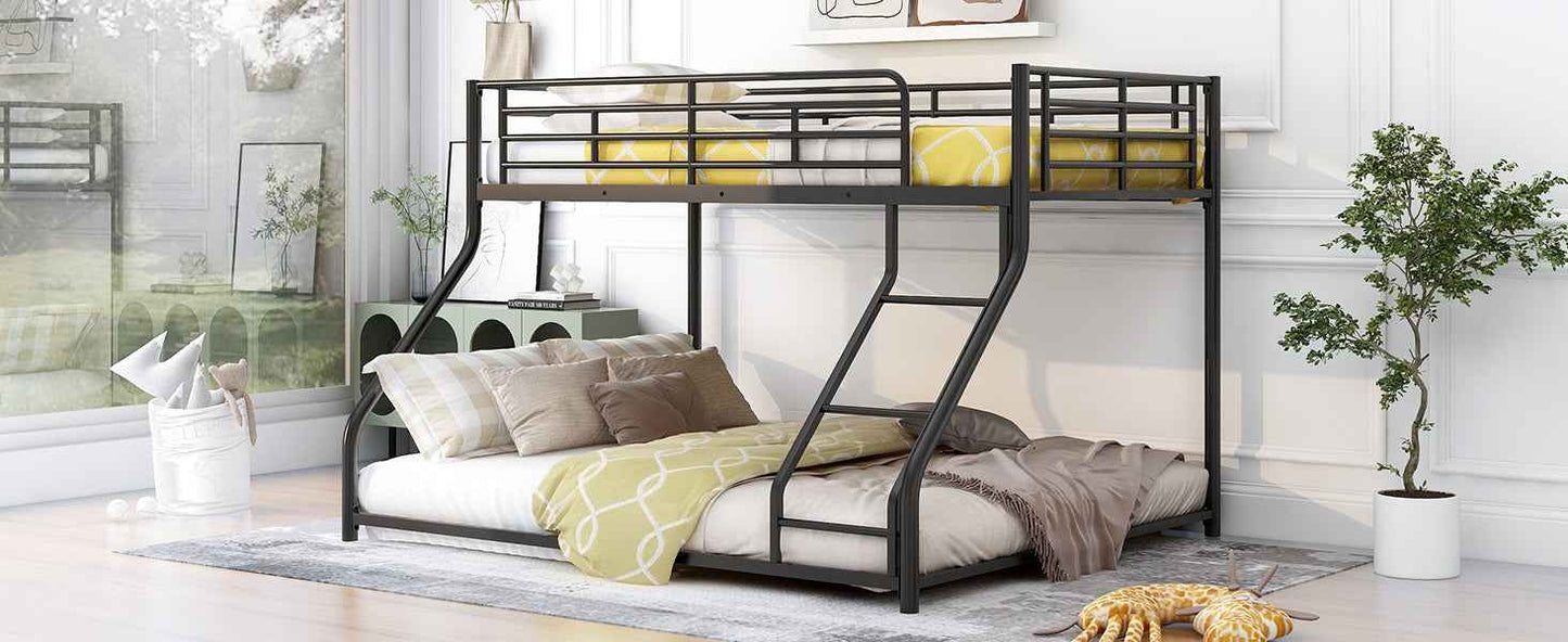Metal Floor Bunk Bed, Twin XL over Queen, Black-Free Shipping - aurelia-clothing-8955