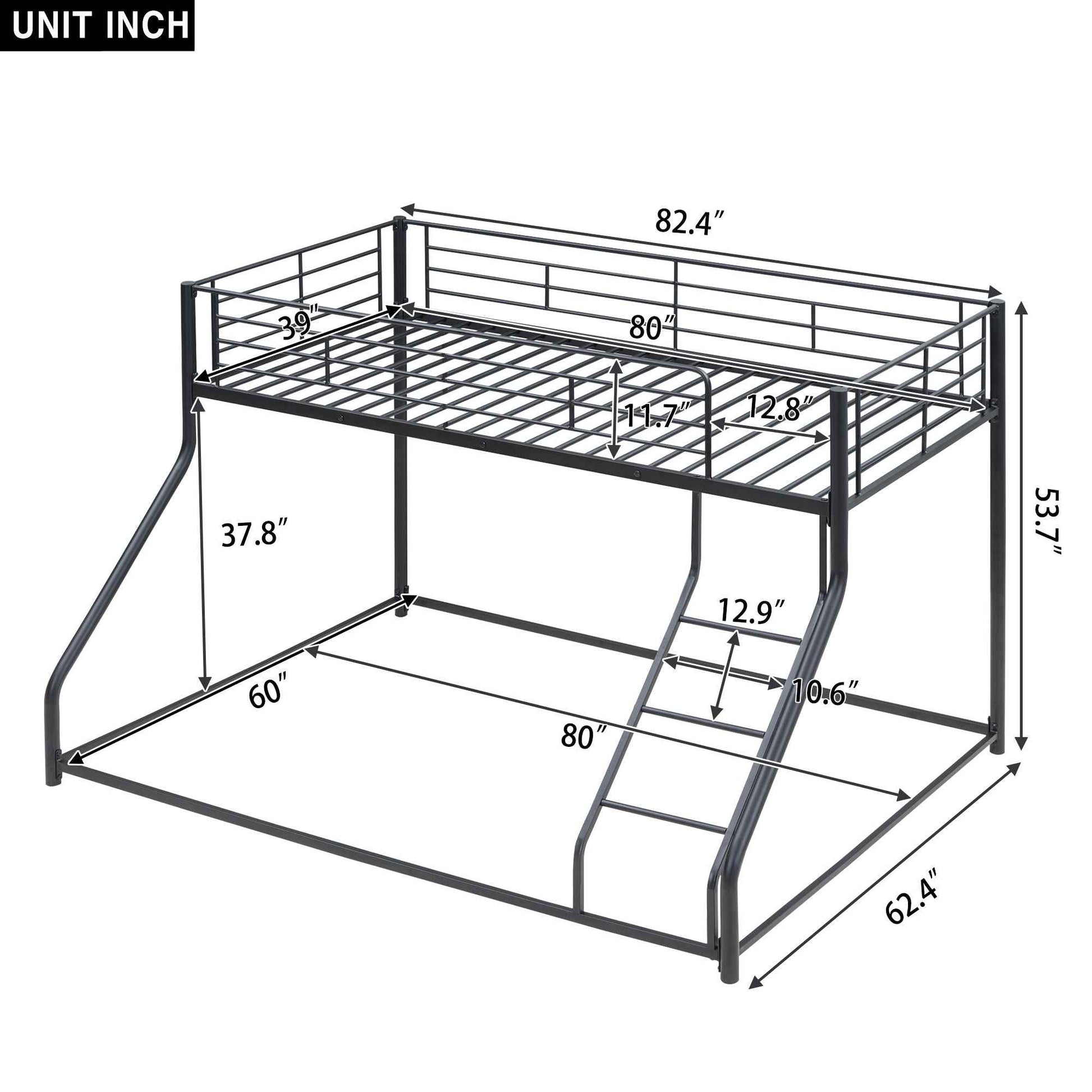 Metal Floor Bunk Bed, Twin XL over Queen, Black-Free Shipping - aurelia-clothing-8955