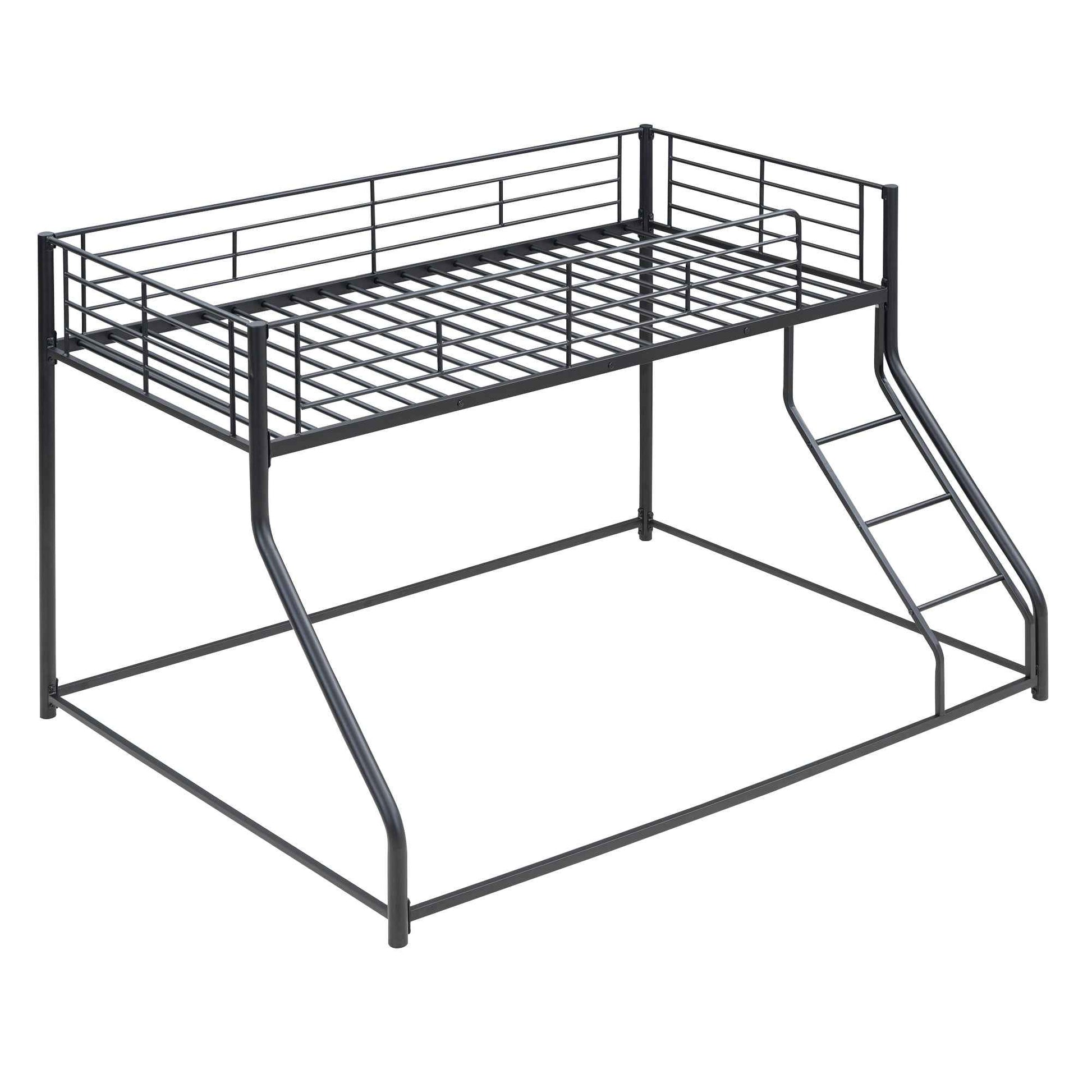 Metal Floor Bunk Bed, Twin XL over Queen, Black-Free Shipping - aurelia-clothing-8955