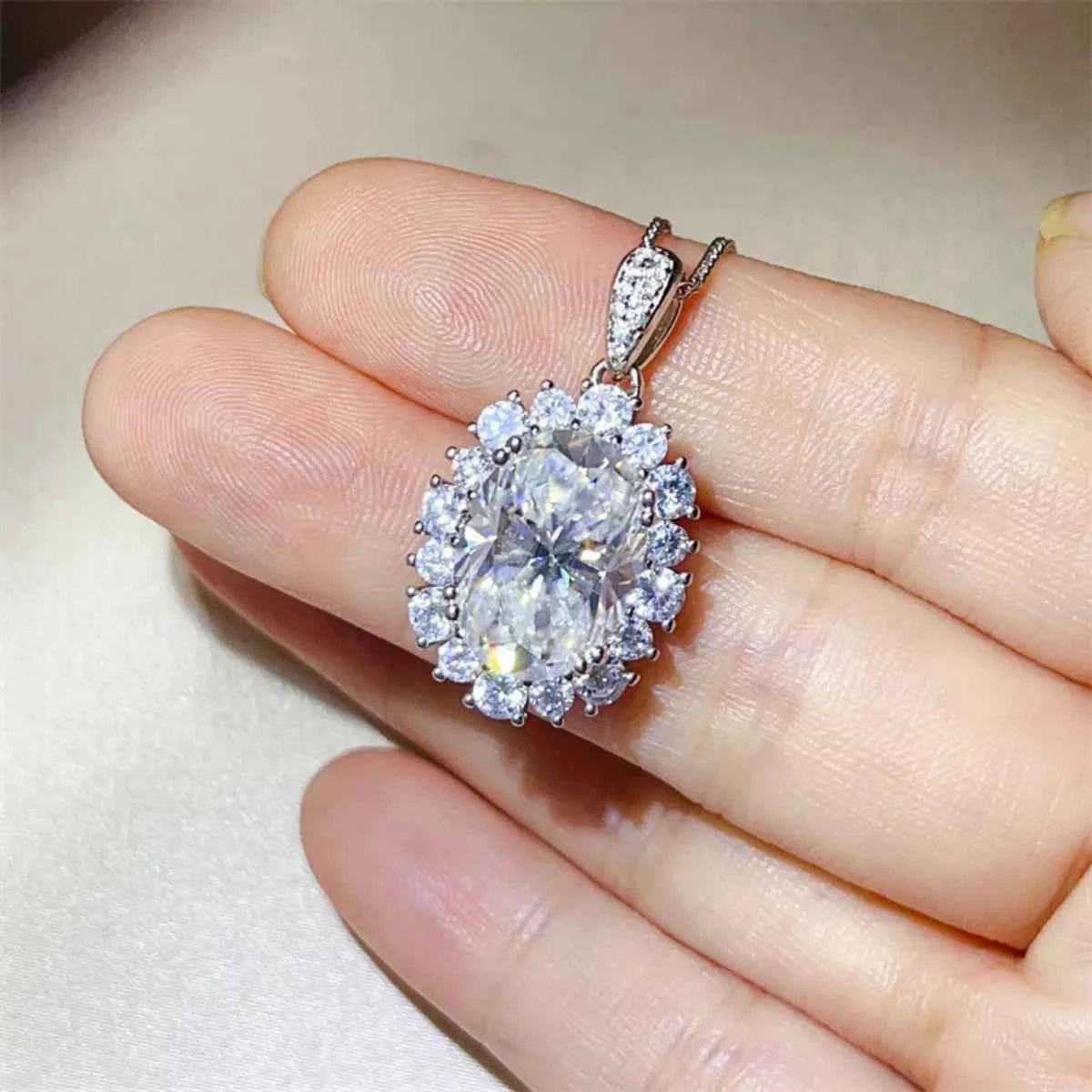 Moissanite Sterling Silver Pendant-Free Shipping - aurelia-clothing-8955
