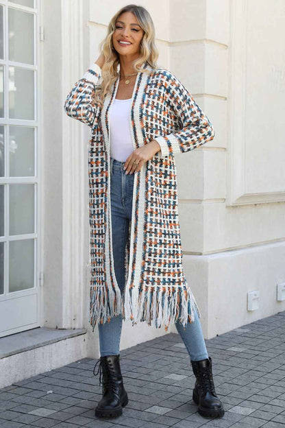 Multicolored Open Front Fringe Hem Cardigan - aurelia-clothing-8955