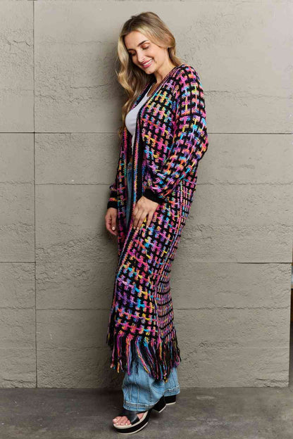 Multicolored Open Front Fringe Hem Cardigan - aurelia-clothing-8955