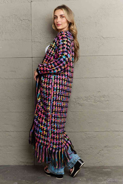 Multicolored Open Front Fringe Hem Cardigan - aurelia-clothing-8955