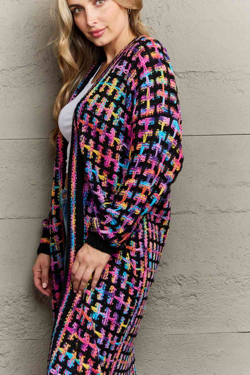 Multicolored Open Front Fringe Hem Cardigan - aurelia-clothing-8955