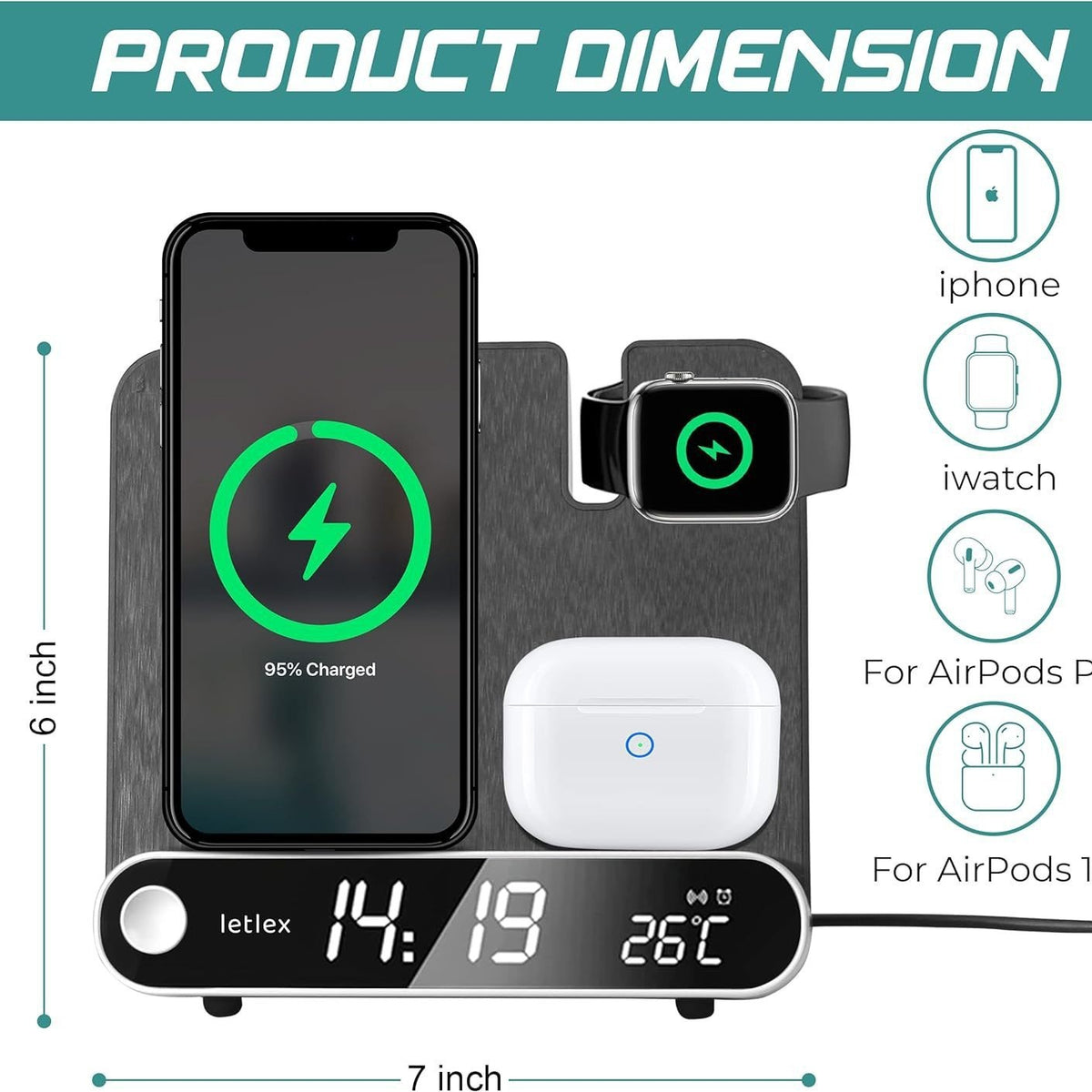 Multi functional clock wireless charging watch earphone wireless charging thermometer wireless charging 15W wireless charging - Free Shipping - aurelia-clothing-8955