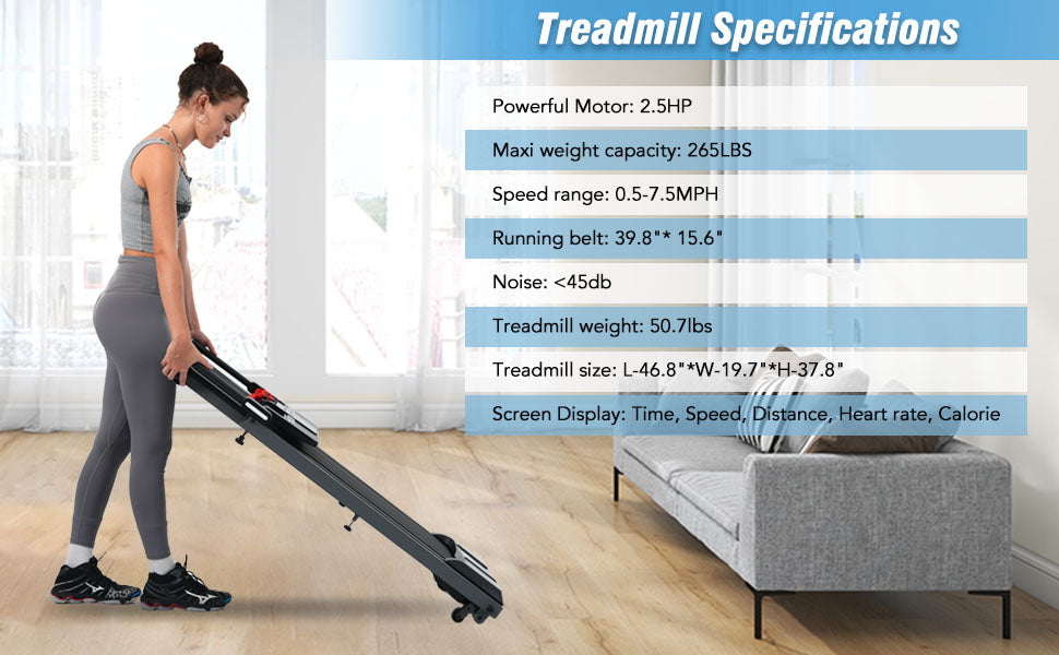 NEW Folding Treadmills Walking Pad Treadmill for Home Office -2.5HP Walking Treadmill With Incline Bluetooth Speaker - Free Shipping - aurelia-clothing-8955