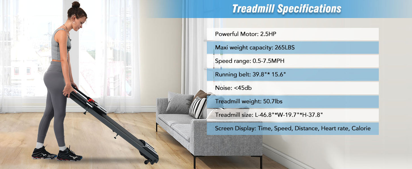 NEW Folding Treadmills Walking Pad Treadmill for Home Office -2.5HP Walking Treadmill With Incline Bluetooth Speaker - Free Shipping - aurelia-clothing-8955