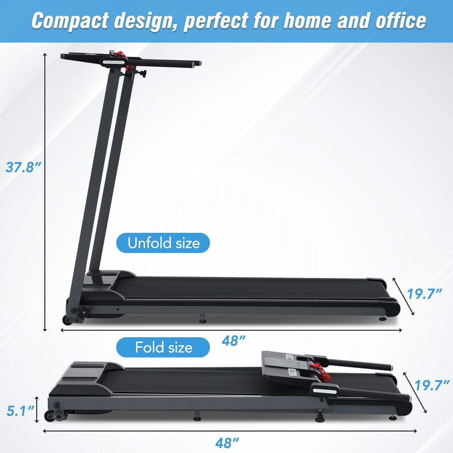 NEW Folding Treadmills Walking Pad Treadmill for Home Office -2.5HP Walking Treadmill With Incline Bluetooth Speaker - Free Shipping - aurelia-clothing-8955