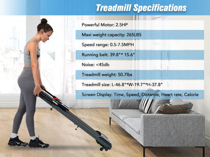 NEW Folding Treadmills Walking Pad Treadmill for Home Office -2.5HP Walking Treadmill With Incline Bluetooth Speaker - Free Shipping - aurelia-clothing-8955