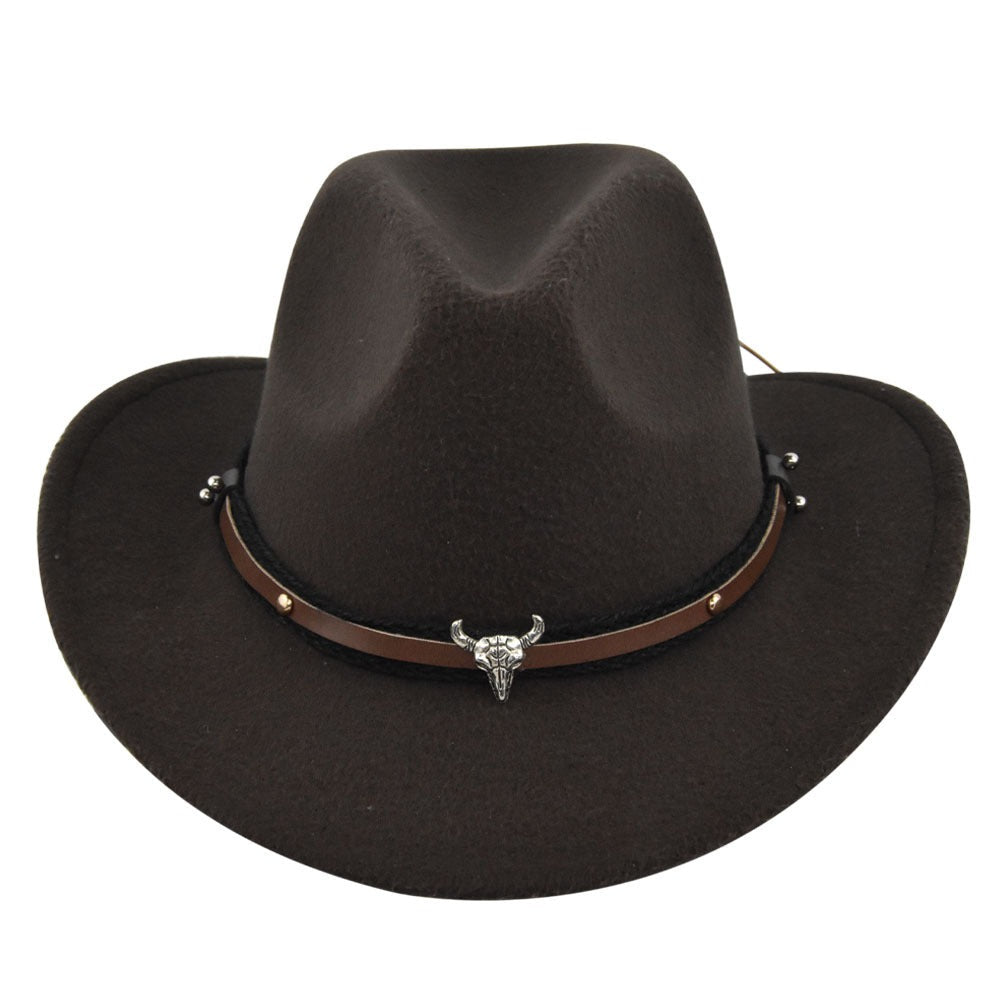 New European and American Cowhead Western Denim Hat Woolen British Jazz Hat Mens and Womens Famous Ethnic Style Big Eaves Hat - Free Shipping - aurelia-clothing-8955
