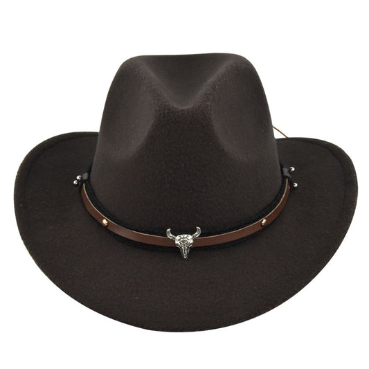 New European and American Cowhead Western Denim Hat Woolen British Jazz Hat Mens and Womens Famous Ethnic Style Big Eaves Hat - Free Shipping - aurelia-clothing-8955