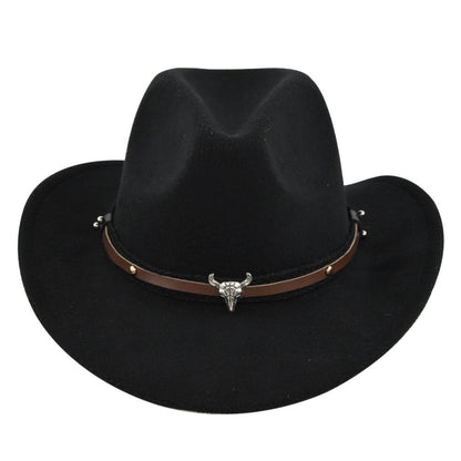 New European and American Cowhead Western Denim Hat Woolen British Jazz Hat Mens and Womens Famous Ethnic Style Big Eaves Hat - Free Shipping - aurelia-clothing-8955