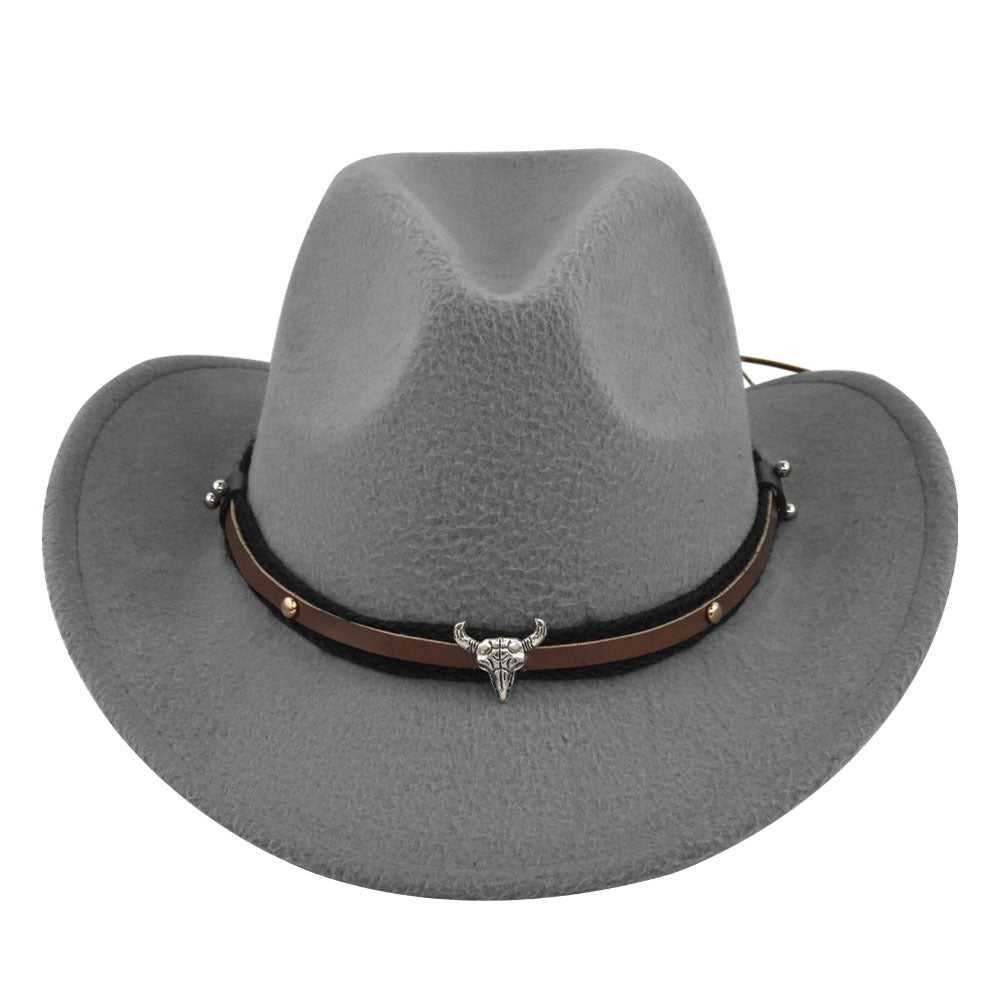 New European and American Cowhead Western Denim Hat Woolen British Jazz Hat Mens and Womens Famous Ethnic Style Big Eaves Hat - Free Shipping - aurelia-clothing-8955